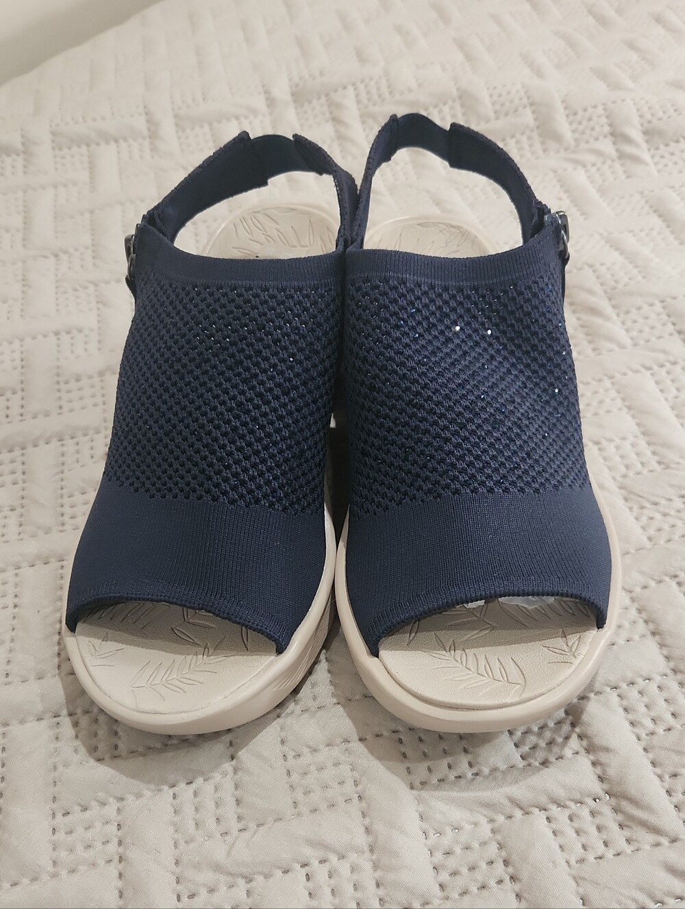 Bzees Navy Knit Slingback Comfort Sandals